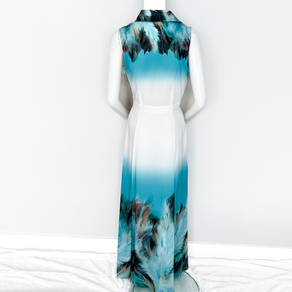 Waggon Paris | Maxi Tropical Summer Spring Dress White Turquoise M - Picture 9 of 17